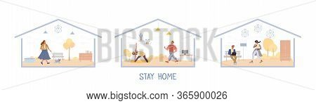 People Working Training Having Rest Stay At Home Set. Gym, Sport, Fitness During Isolation. Coronavi