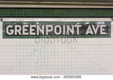 Greenpoint Avenue Subway Station Sign In New York