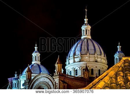 Cathedral Of La Inmaculada Concepción At Night, In Downtown Cuenca, Unesco World Heritage Site, Ecua