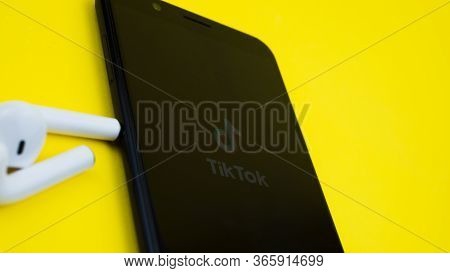 Rome Italy, April 24, 2020. Tik Tok Application Icon Screen Close-up. Tik Tok Icon. Tik Tok Applicat