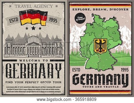 Germany Travel Retro Posters. Berlin City Tours And Landmark Sightseeing, Vector Vintage Card Dutch 