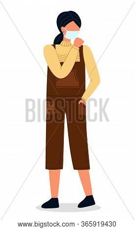 Young Woman Wearing Face Medical Mask Standing At White Background. Viral Pandemic. Coronavirus 2019