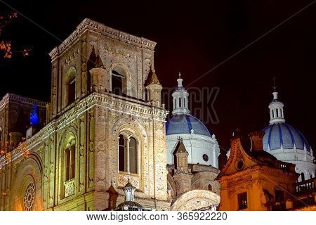 Cathedral Of La Inmaculada Concepción At Night, In Downtown Cuenca, Unesco World Heritage Site, Ecua