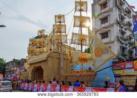 Picture Of Decorated Durga Puja Pandal, Durga Puja Is Biggest Religious Festival Of Hinduism. Shot A