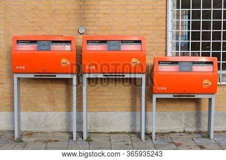 Eindhoven, Netherlands - November 19, 2016: Postboxes Of Dutch Mail Service Postnl In Eindhoven, Net