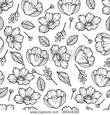Rose Hip With Leaf Pattern. Outline Illustration Of Rose Hip With Leaf Vector Pattern For Web Design