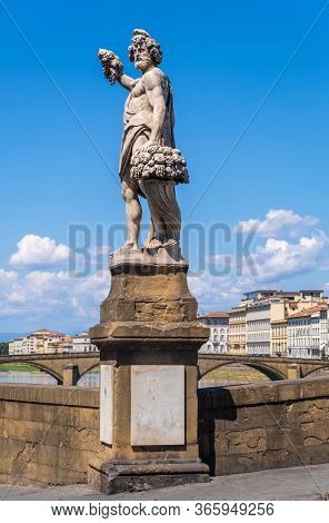 Florence, Italy - August 16, 2019: Statue Of Autumn By Giovanni Caccini Next To Ponte Di Santa Trini