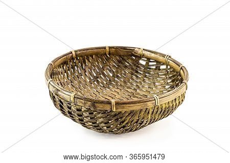 Handmade Straw Basket, Handmade In Brazil, Rustic Fruit Bowl Isolated On White Background.