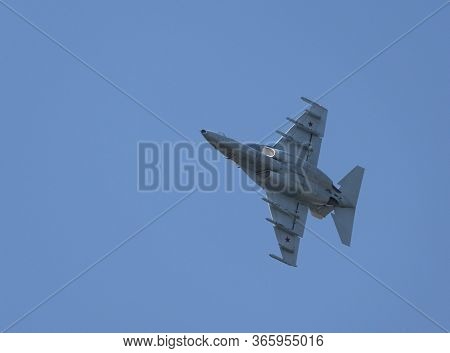Moscow Russia Zhukovsky Airfield 31 August 2019: Aerobatic Yak-130 Perfoming Demonstration Flight Of