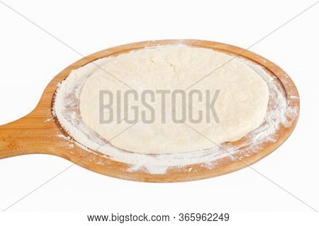 Dough For Georgian Traditional Food Khachapuri On A Wooden Dish On White