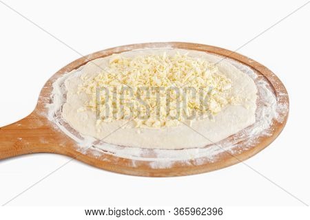 Dough For Georgian Traditional Food Khachapuri On A Wooden Dish On White