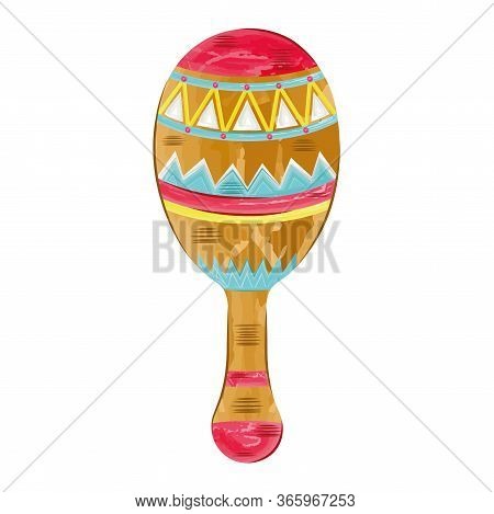 Isolated Decorated Maraca. Tradicional Mexican Musical Instrument. Watercolor Style - Vector