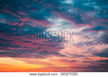 Fantastic Orange Sunset With Blue And Purple Clouds