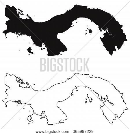 Panama Country Map. Black Silhouette And Outline Isolated On White Background. Eps Vector