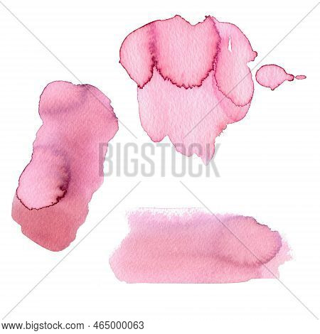 Watercolor Spots. Dusty Pink Blotches In Watercolor. A Set Of Hand-drawn Elements For The Design Of 