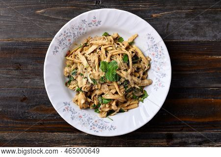 Northern Thai Food (yum Nor Mai), Spicy Bamboo Shoot Salad Eating With Fresh Vegetables, Local Thai 