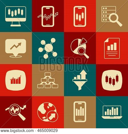 Set Laptop With Graph Chart, Browser Stocks Market, Document, Mobile Trading, Project Team Base, Fin