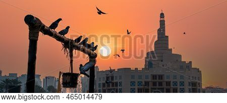 Doha, Qatar- October 10,2022 : Morning View Of Fanar Building Aong With Souq Waqif Well
