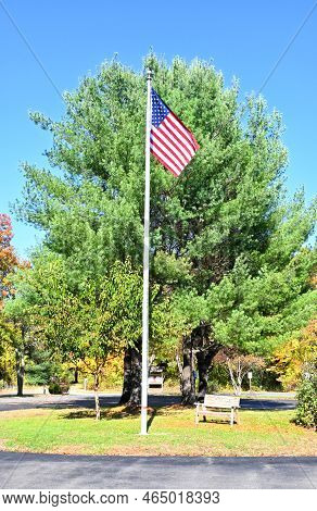 American Flag At Lindenwald National Historic Landmark, The Home Of Martin Van Buren The 8th Preside