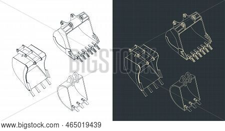 Excavator Buckets Isometric Blueprints