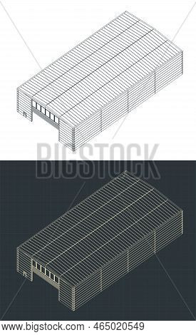 Industrial Hall Building Isometric Blueprints