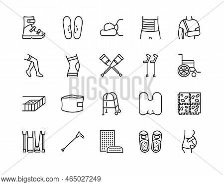 Ortopedics Rehabilitation Line Icon Set. Post-injury Treatment Equipment. Vector Illustration Insole