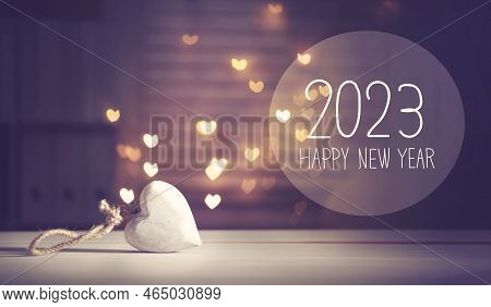 New Year 2023 Message With A White Heart With Heart Shaped Lights
