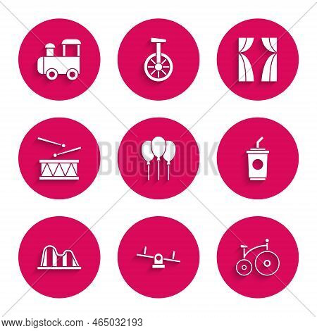 Set Balloons With Ribbon, Seesaw, Vintage Bicycle, Paper Glass Water, Roller Coaster, Drum Drum Stic