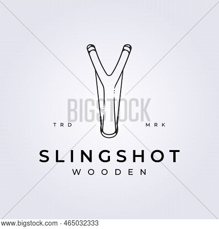 Line Slingshot Monoline Logo Vector Catapult Illustration Design, Simple Minimalist Template