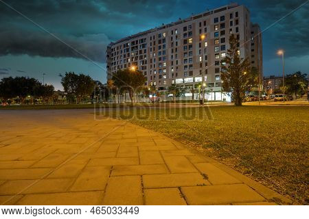 Night View Of Architecture And Streets In Teatinos District In Málaga