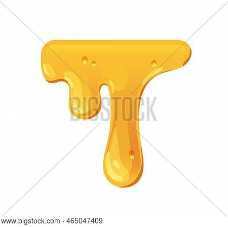 Bee Honey Dripping, Melting, Leaking Down. Gold Shiny Sticky Caramel Fluid Flowing. Amber Maple Syru