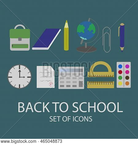 School Icons Set. Back To School. Vector Illustration For Cards, Posters, Flyers, Webs.