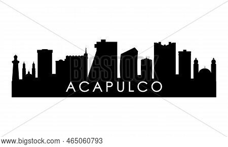Acapulco Skyline Silhouette. Black Acapulco City Design Isolated On White Background.