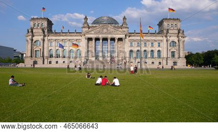 Reichstag Berlin In Summer Blue Sky Green Grass