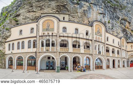 Monastery Of Ostrog, Serbian Orthodox Church Situated Against A Vertical Background, High Up In The 