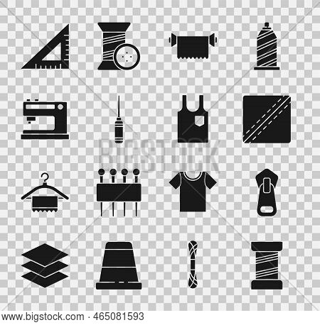 Set Sewing Thread, Zipper, Pattern, Textile Fabric Roll, Awl Tool, Machine, Triangular Ruler And Sle