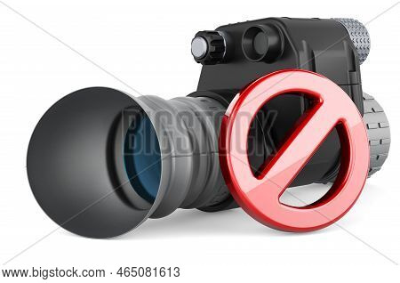 Night Vision Monocular With Prohibition Sign, 3d Rendering Isolated On White Background