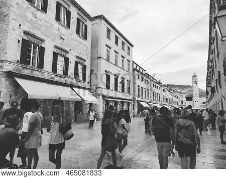 Stradun, Stradone Is The Main Street Of The Historic City Center Of Dubrovnik In Croatia. Architectu