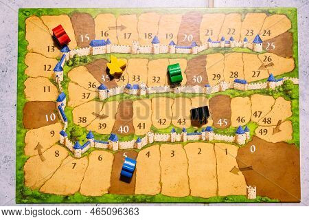 Board Game Carcassonne. Party Entertainment Or Family Leisure Hobby. Play Together. Strategic And Ec
