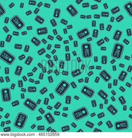 Black Record Button Icon Isolated Seamless Pattern On Green Background. Rec Button. Vector