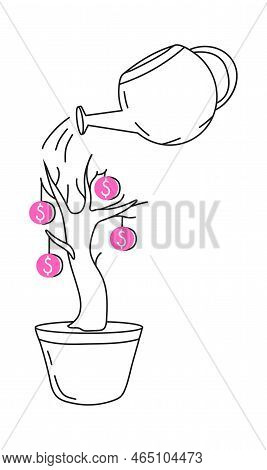 Money Tree Watered Icon Vector. Financial Expert Help, Planning Strategy, Income Growth Vector Ui St