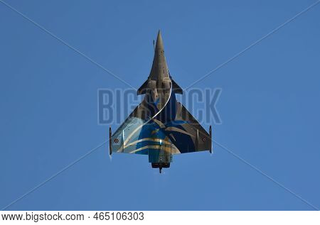 Gdynia, Poland - August 21, 2021: Flight Of The French Air Force Dassault Rafale Fighter Plane At Th