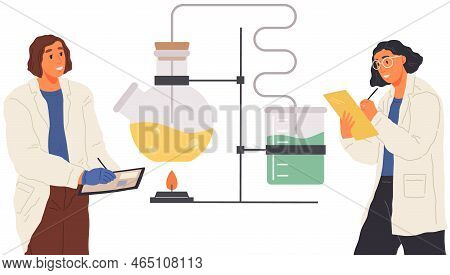 Scientists Make Laboratory Analysis With Equipment. Idea Of Education, Chemistry, Science. Colleague