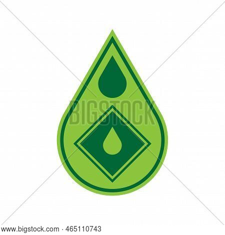 Green Drop Icon In Cartoon Style. Ecology Concept. Organic Oil. Vector Illustration. Stock Image.