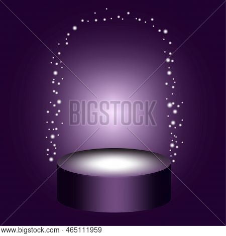 3d Podium Shine. Stage Platform. Round Shape. Dark Background. Vector Illustration. Stock Image.