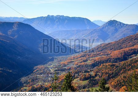 Mocheni Valley Autumn Landscape, Baselga Di Pine, Italy