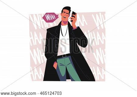 Man Having Important Business Call, Confident Businessman Speaking On Smartphone Vector Illustration