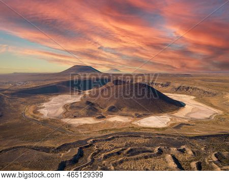 Aerial View Of Meke Lake With Meke Mountain In The Background At Sunrise