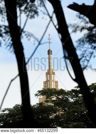 Selective Focus On The Lightening Rod Setup Of A Tower