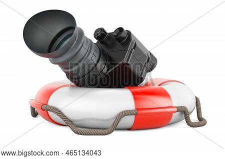 Night Vision Monocular With Lifebelt, 3d Rendering Isolated On White Background